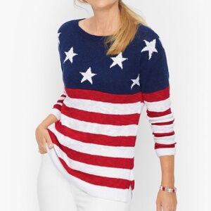 NWT Americana Linen Cotton Pullover Relaxed Fit Size XS Talbots Long Sleeve Flag